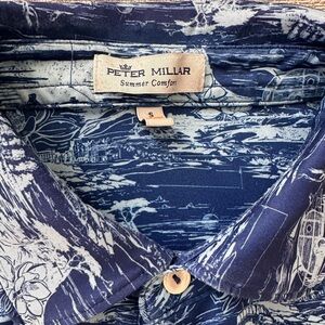 Peter Millar Summer Comfort magnolia,cypress trees, camper print Polo Blue Small
